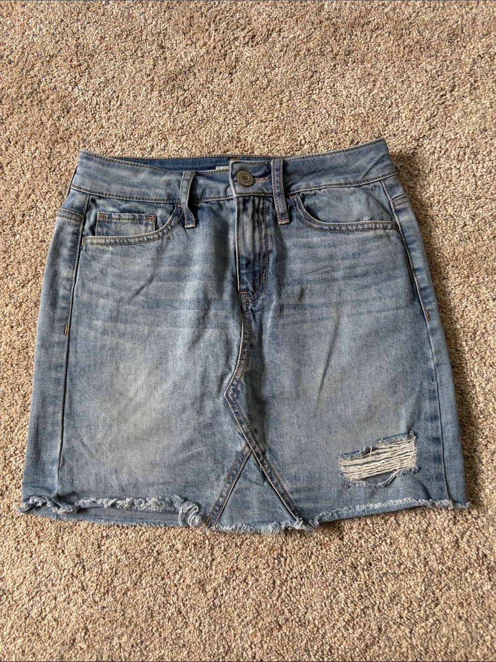 SO Light Blue Denim Mini Skirt with Frayed Hem